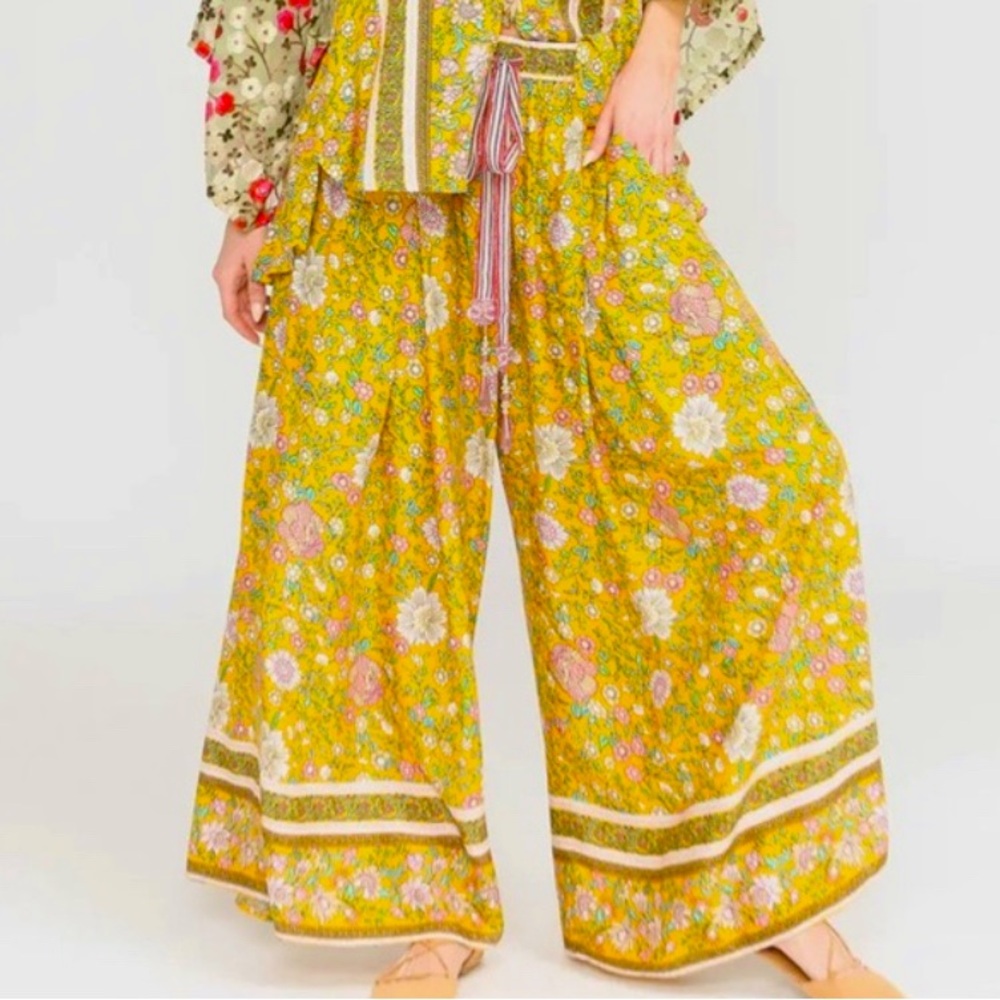 ARATTA Boho Vintage Mood Wide Leg Crystal Waiste Tie Pants